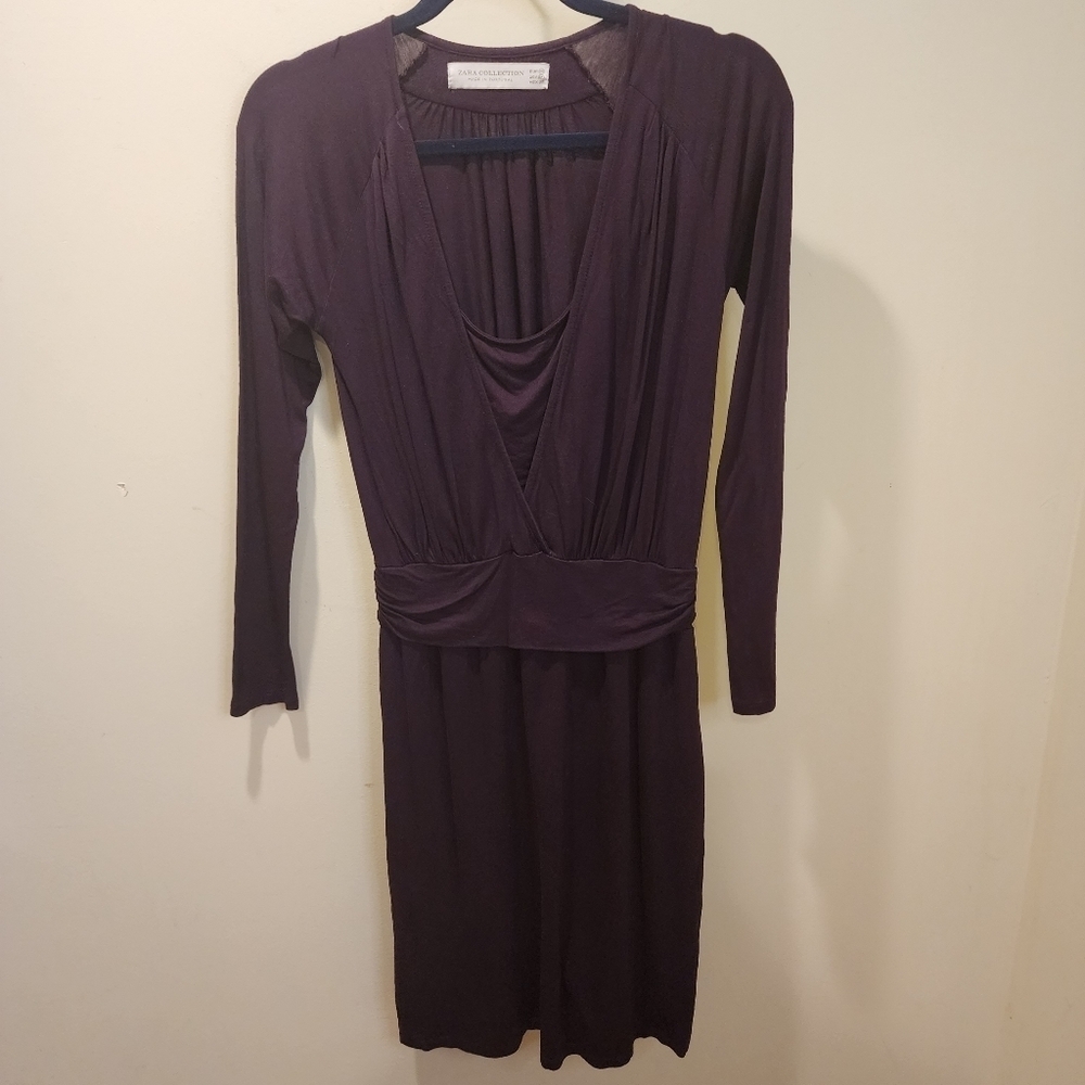 ZARA burgundy long Sleeves casual  midi dress size M